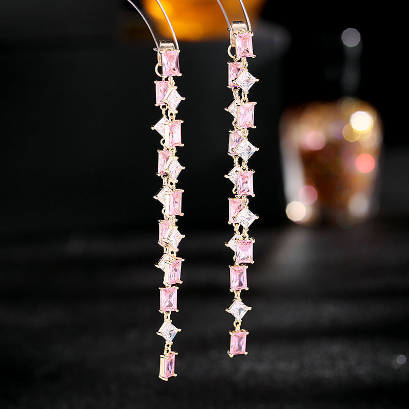 Geometry Tassel Cubic Zirconia Earrings E7679