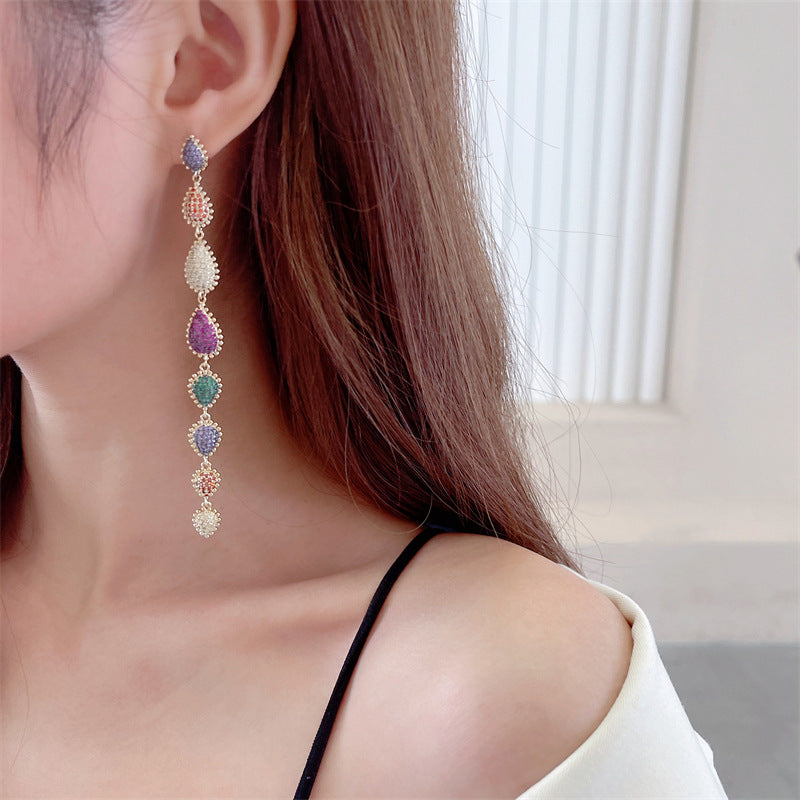 Geometry Tassel Cubic Zirconia Earrings E7680