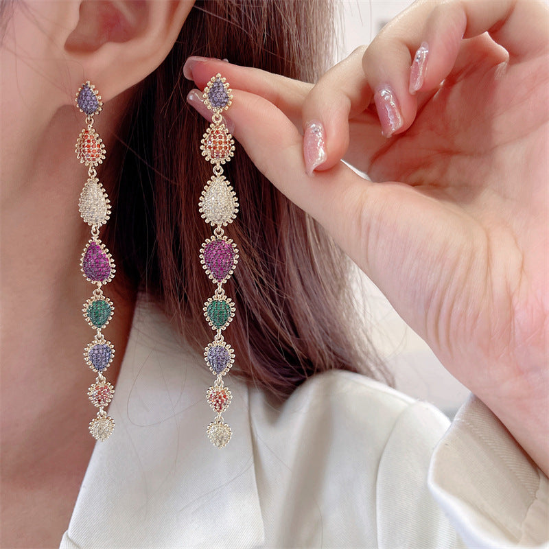 Geometry Tassel Cubic Zirconia Earrings E7680