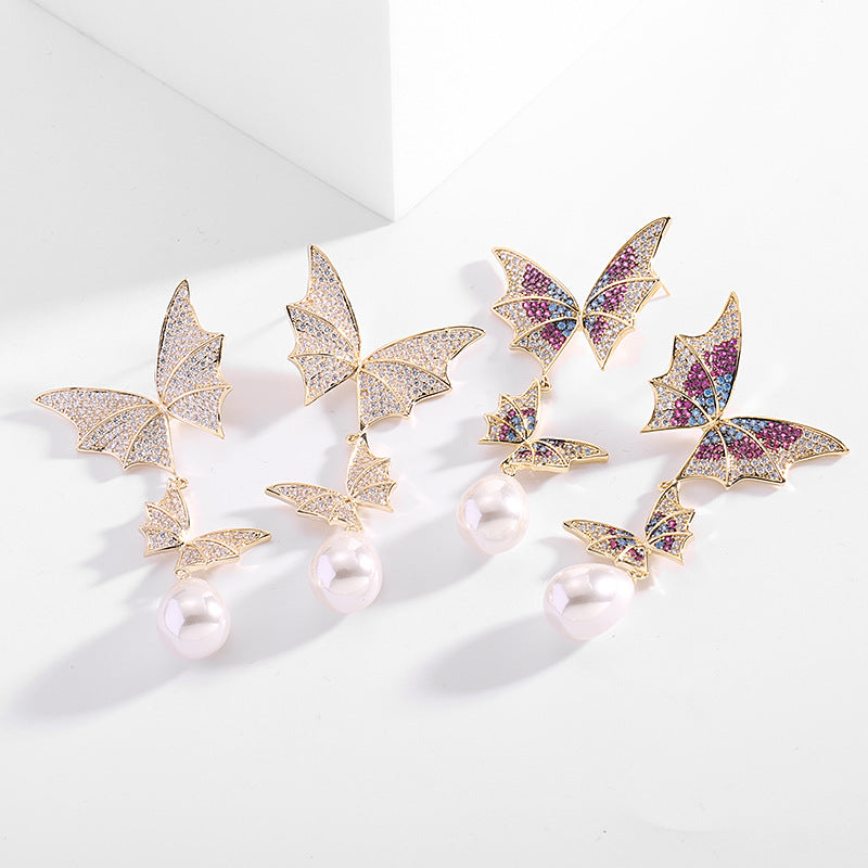 Butterfly Pearl Cubic Zirconia Earrings E7681