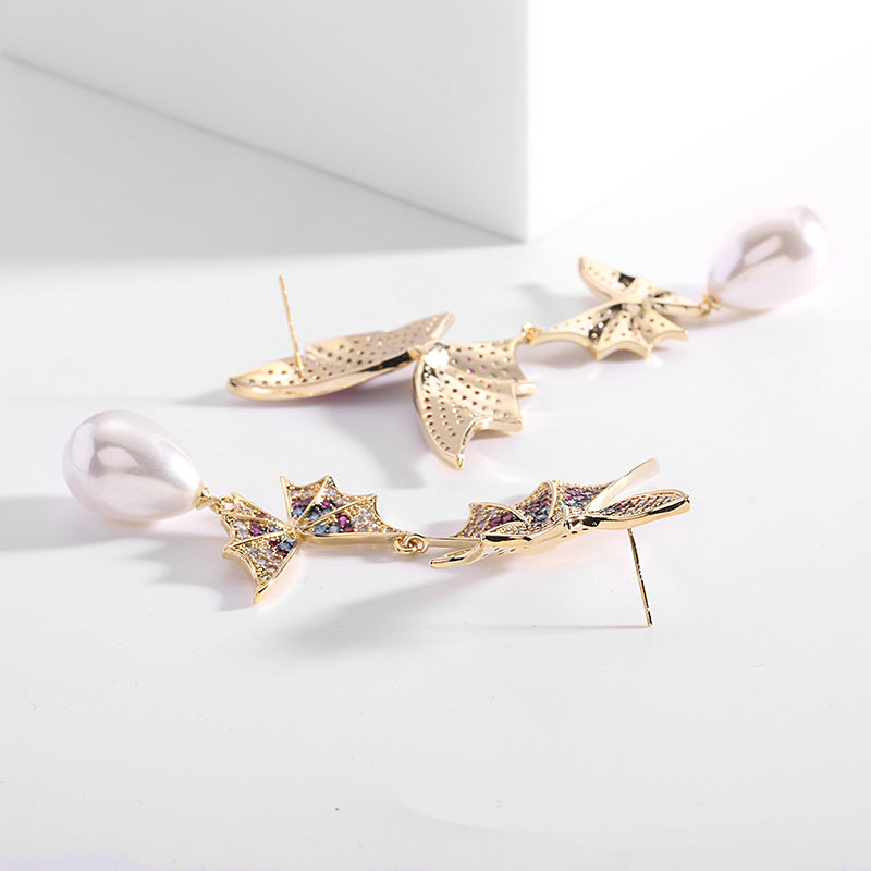 Butterfly Pearl Cubic Zirconia Earrings E7681