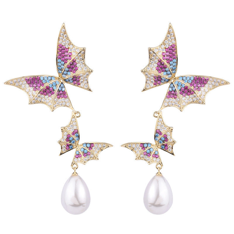 Butterfly Pearl Cubic Zirconia Earrings E7681