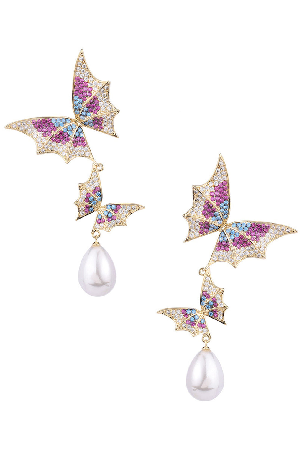 Butterfly Pearl Cubic Zirconia Earrings E7681