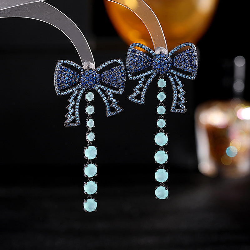 Bow Tassel Cubic Zirconia Earrings E7682
