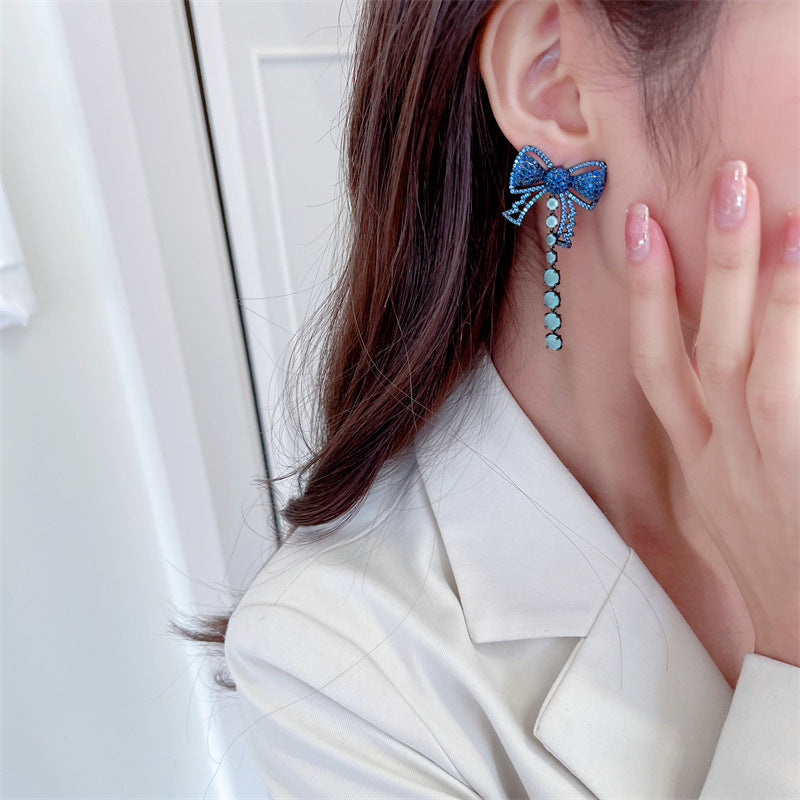 Bow Tassel Cubic Zirconia Earrings E7682