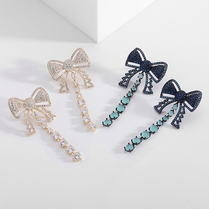 Bow Tassel Cubic Zirconia Earrings E7682