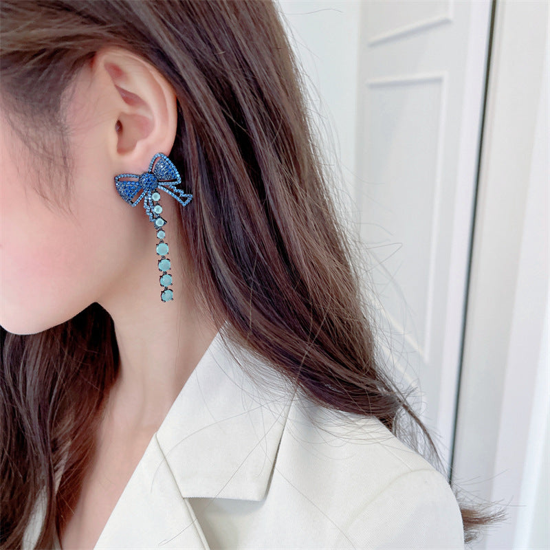 Bow Tassel Cubic Zirconia Earrings E7682