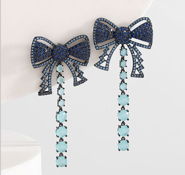 Bow Tassel Cubic Zirconia Earrings E7682