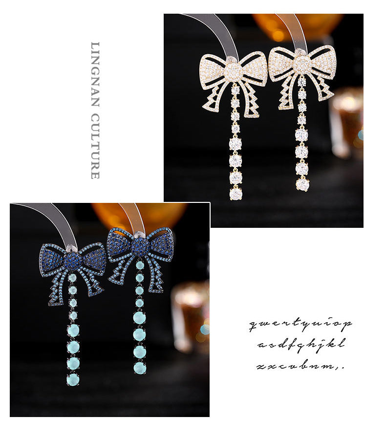 Bow Tassel Cubic Zirconia Earrings E7682