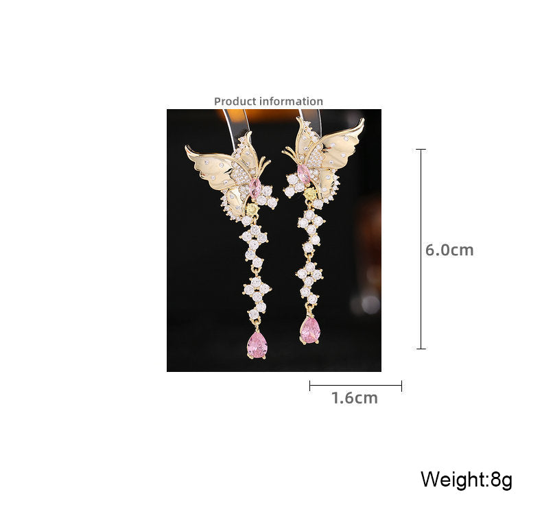 Butterfly Tassel Zirconia Earrings E7684