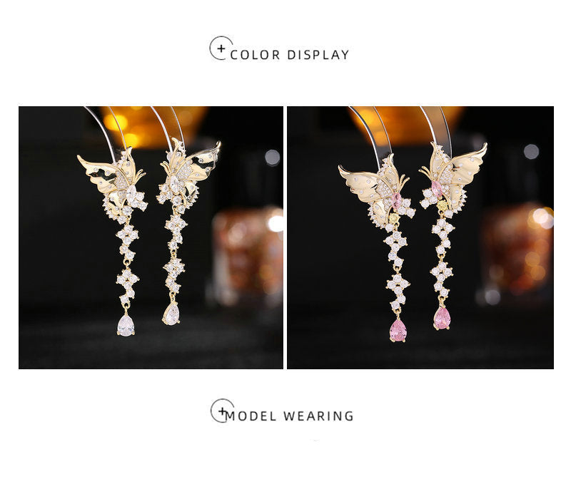 Butterfly Tassel Zirconia Earrings E7684