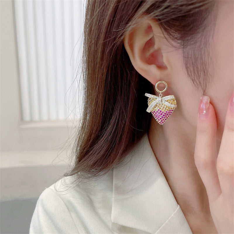 Bow Heart Cubic Zirconia Earrings E7695