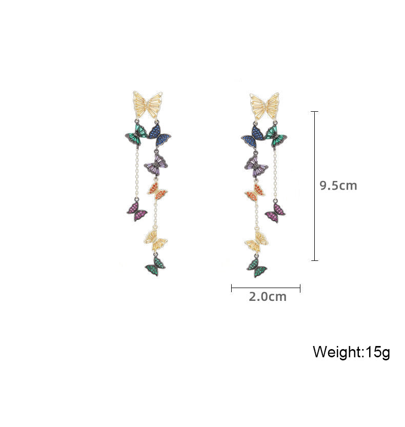 Butterfly Tassle Cubic Zirconia Earrings E7699
