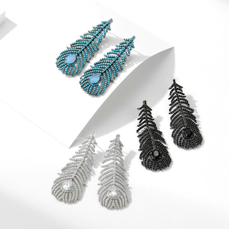 Feather Cubic Zirconia Earrings E7702