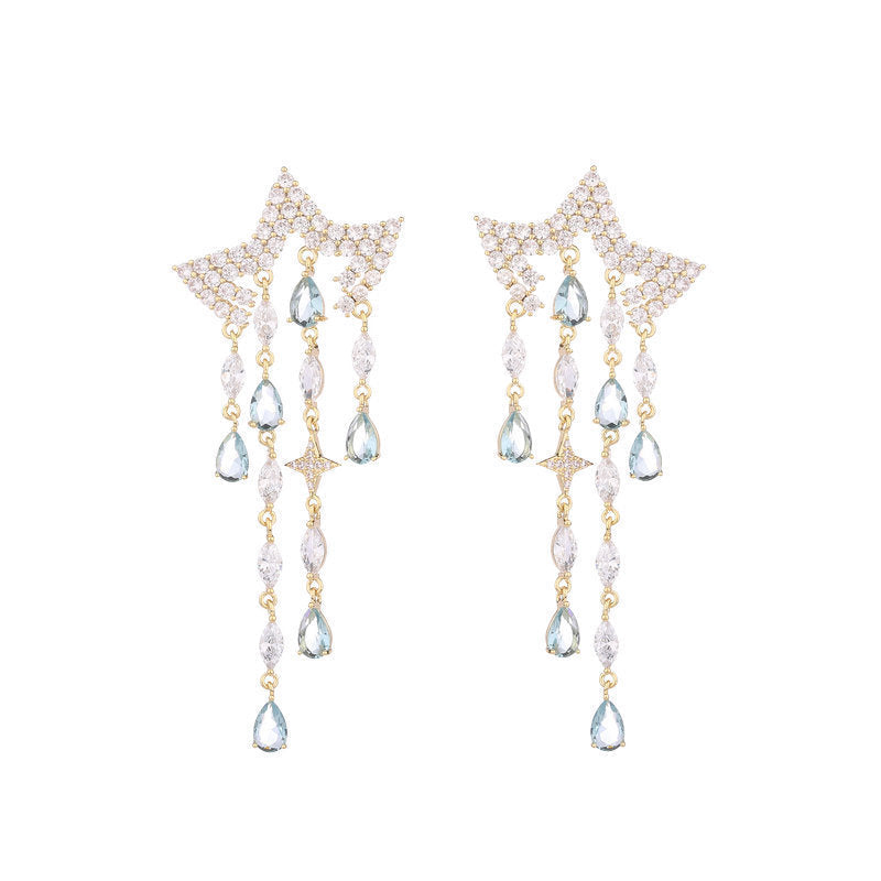 Star Tassel Cubic Zirconia Earrings E7703