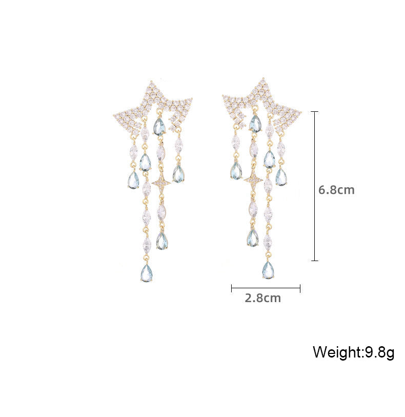 Star Tassel Cubic Zirconia Earrings E7703