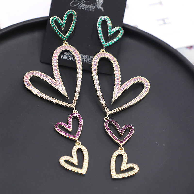 Heart Chains Cubic Zirconia Earrings E7764