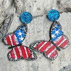 Butterfly American Flag Wooden Earrings E7770