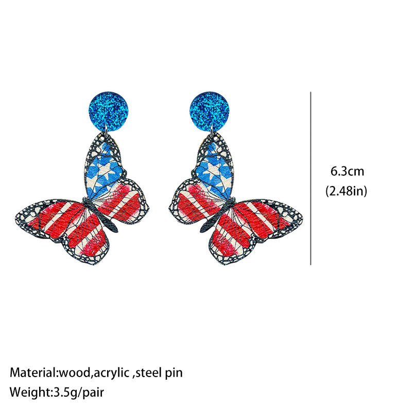 Butterfly American Flag Wooden Earrings E7770