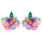 Floral Rhinestone Chiffon Earrings E7782
