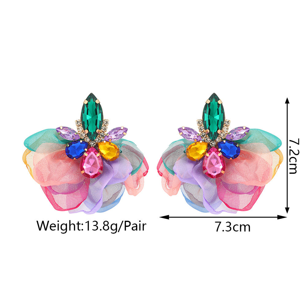 Floral Rhinestone Chiffon Earrings E7782