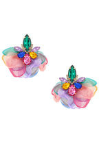 Floral Rhinestone Chiffon Earrings E7782
