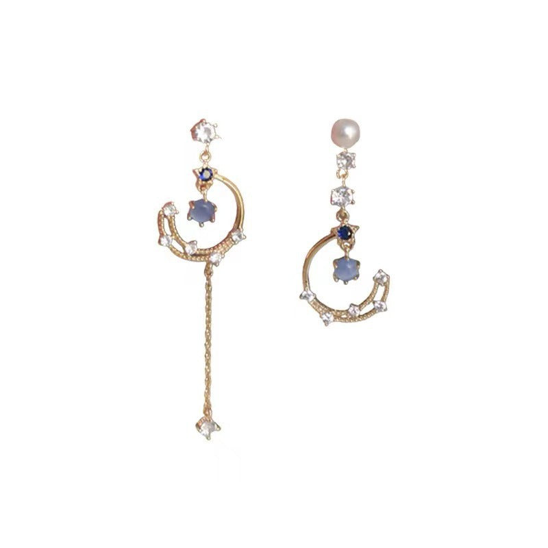 Moon Cubic Zirconia Asymmetric Clip On Earrings E7796