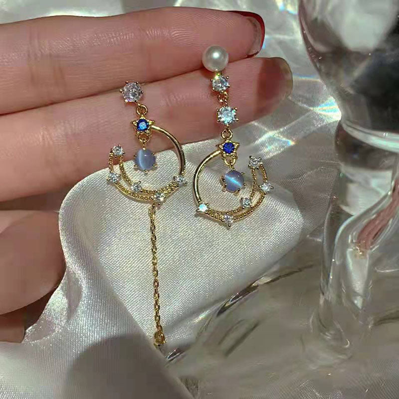 Moon Cubic Zirconia Asymmetric Clip On Earrings E7796