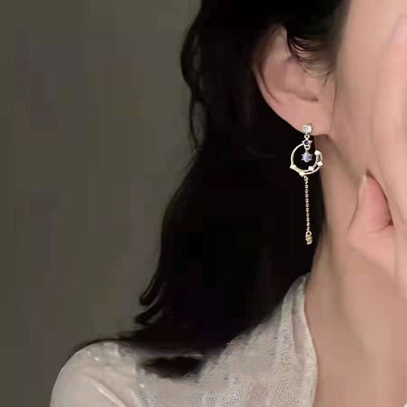 Moon Cubic Zirconia Asymmetric Clip On Earrings E7796