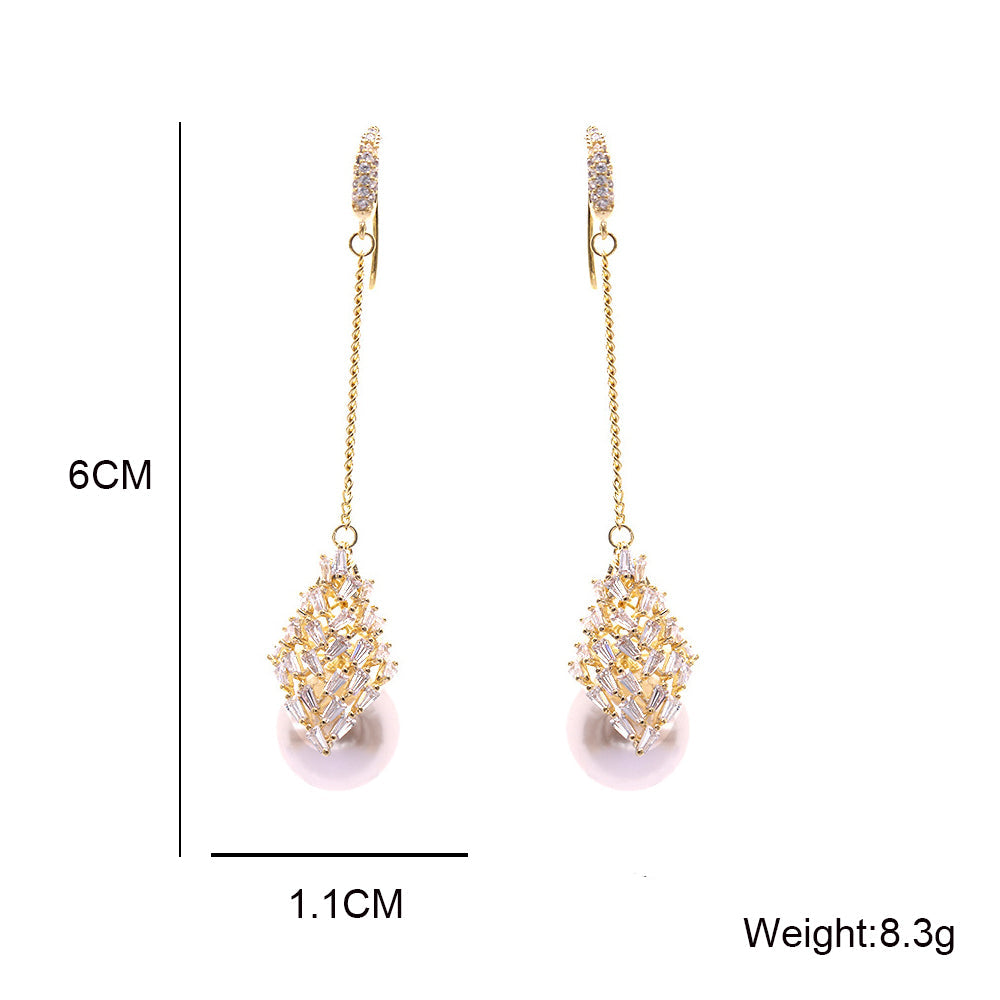 Teardrop Cubic Zirconia Pearl Earrings E7807