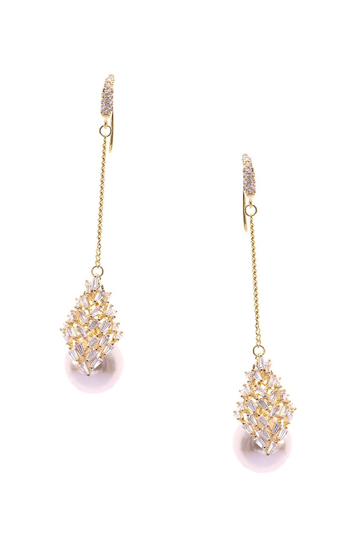 Teardrop Cubic Zirconia Pearl Earrings E7807