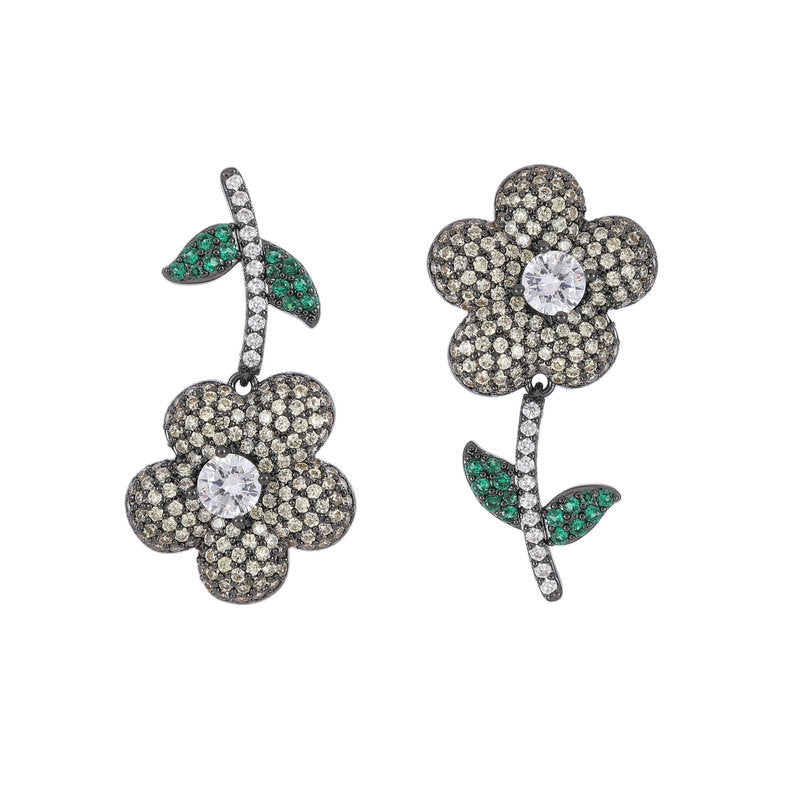 Flower Cubic Zirconia Asymmetric Earrings E7813