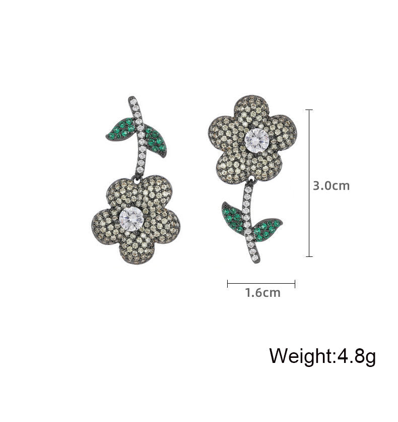 Flower Cubic Zirconia Asymmetric Earrings E7813
