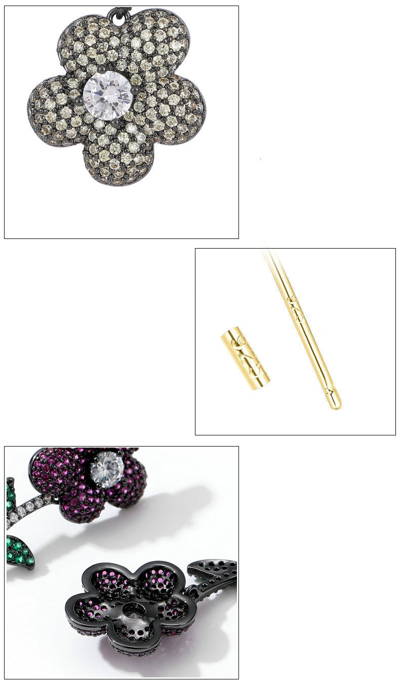Flower Cubic Zirconia Asymmetric Earrings E7813