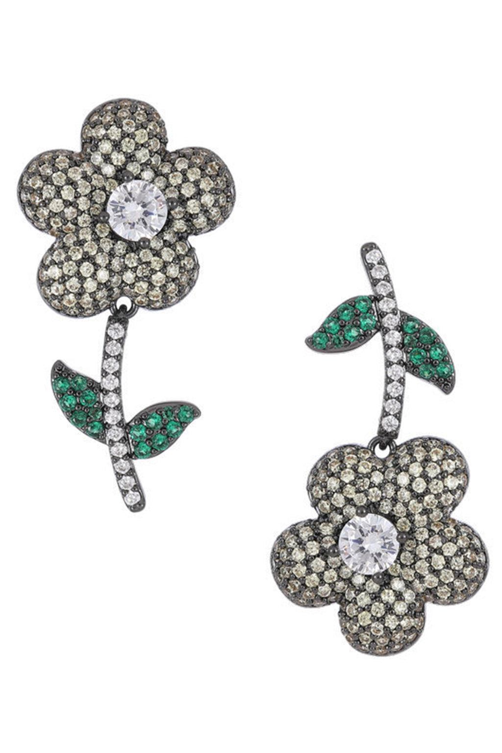 Flower Cubic Zirconia Asymmetric Earrings E7813