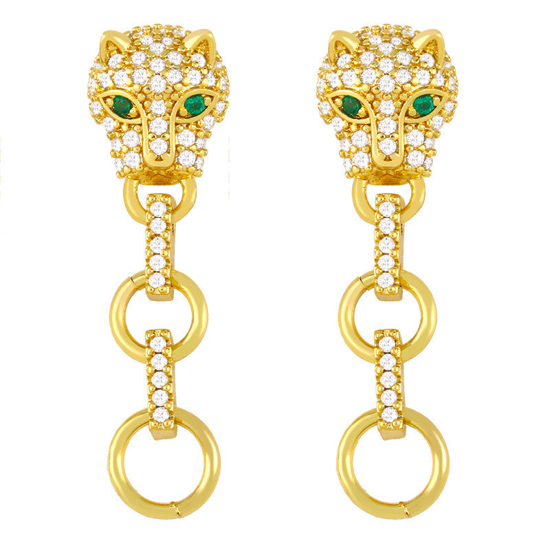 Leopard Head Hoop Cubic Zirconia Earrings E7816