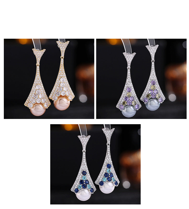 Floral Pearl Cubic Zirconia Earrings E7818