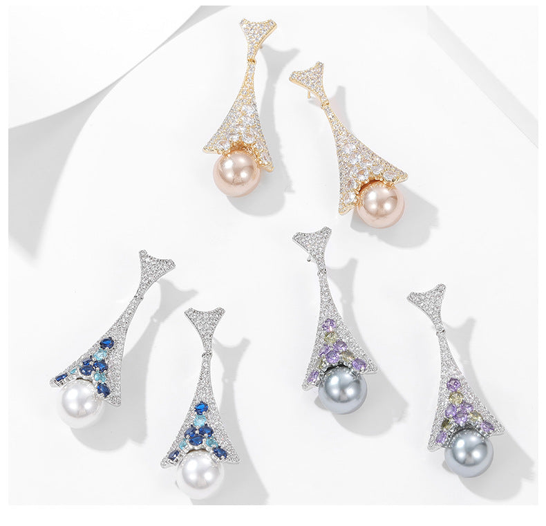 Floral Pearl Cubic Zirconia Earrings E7818