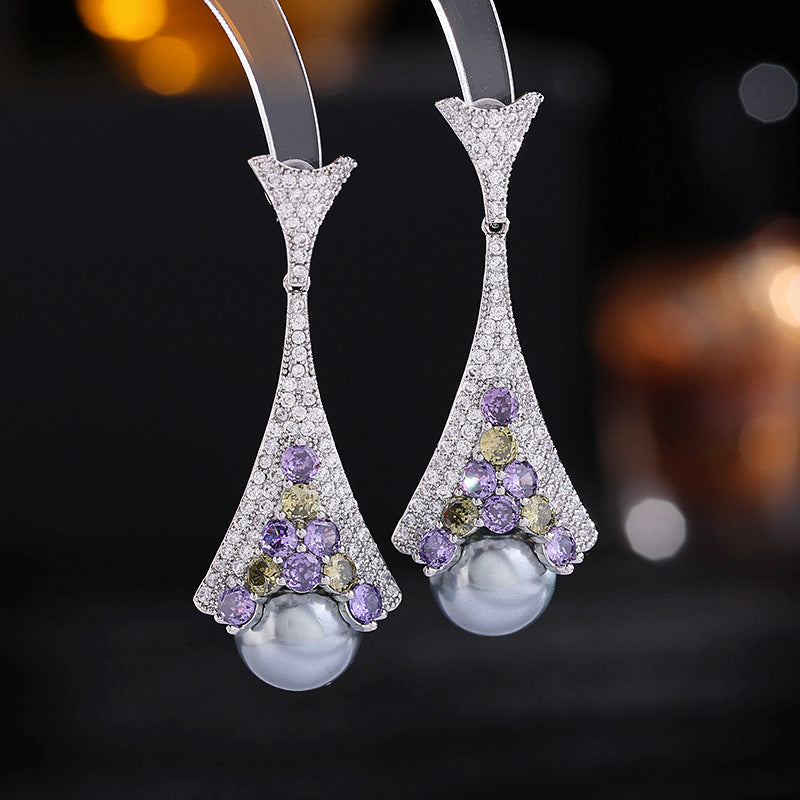 Floral Pearl Cubic Zirconia Earrings E7818