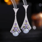 Floral Pearl Cubic Zirconia Earrings E7818