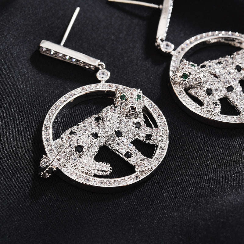 Leopard Circle Cubic Zirconia Earrings E7825