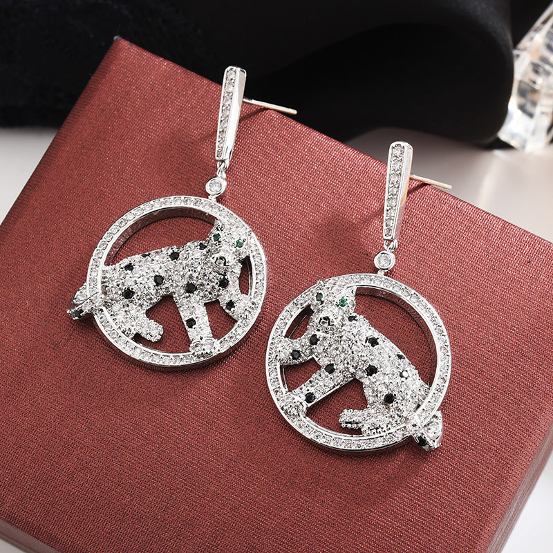Leopard Circle Cubic Zirconia Earrings E7825