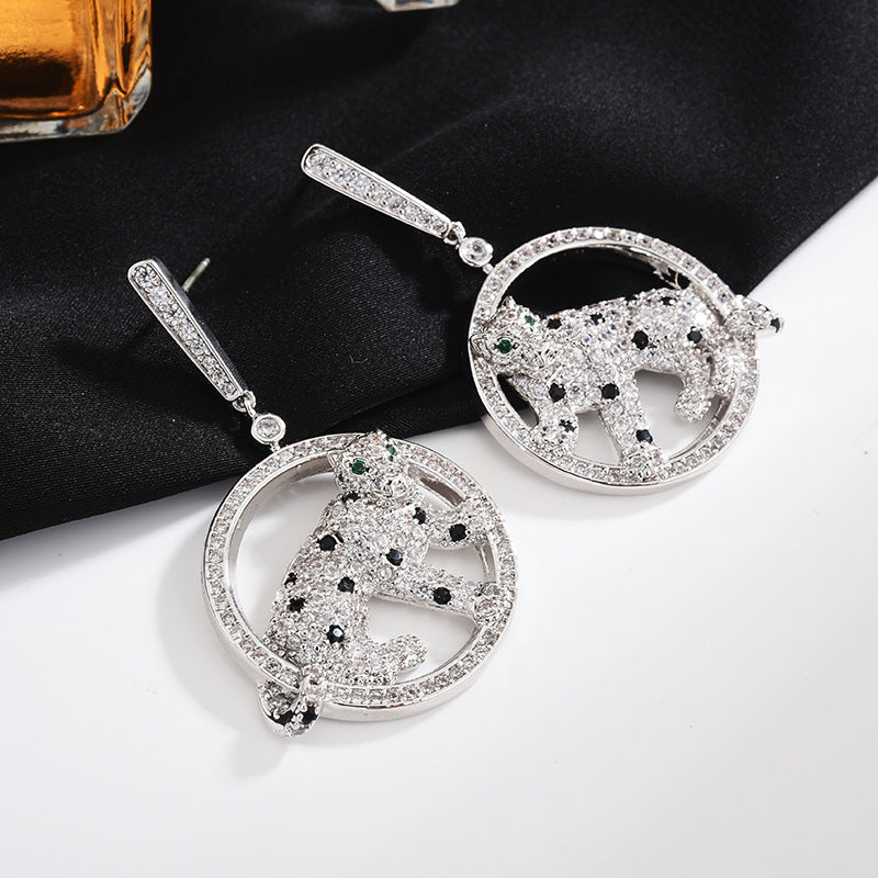Leopard Circle Cubic Zirconia Earrings E7825