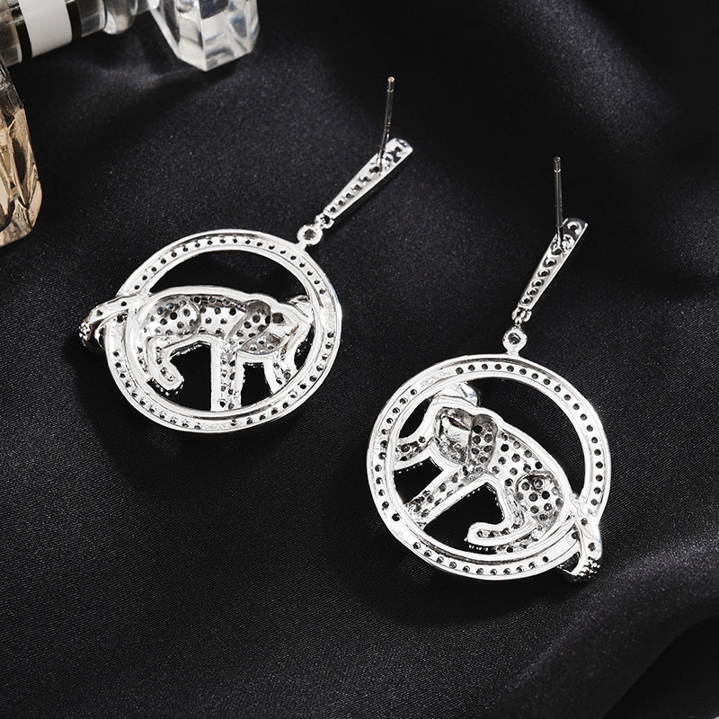 Leopard Circle Cubic Zirconia Earrings E7825