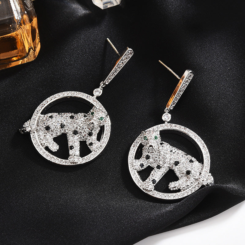 Leopard Circle Cubic Zirconia Earrings E7825