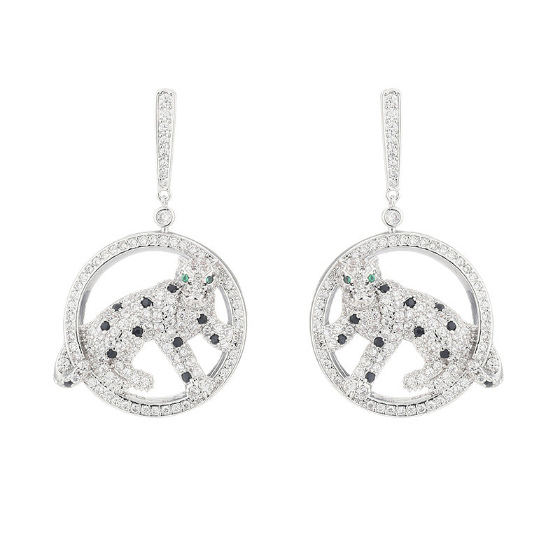 Leopard Circle Cubic Zirconia Earrings E7825