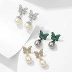 Butterfly Pearl Cubic Zirconia Earrings E7828