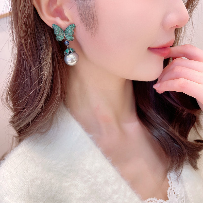 Butterfly Pearl Cubic Zirconia Earrings E7828