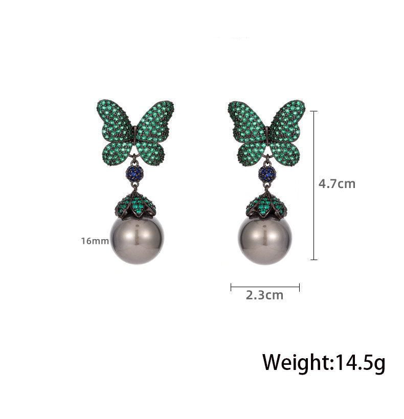 Butterfly Pearl Cubic Zirconia Earrings E7828