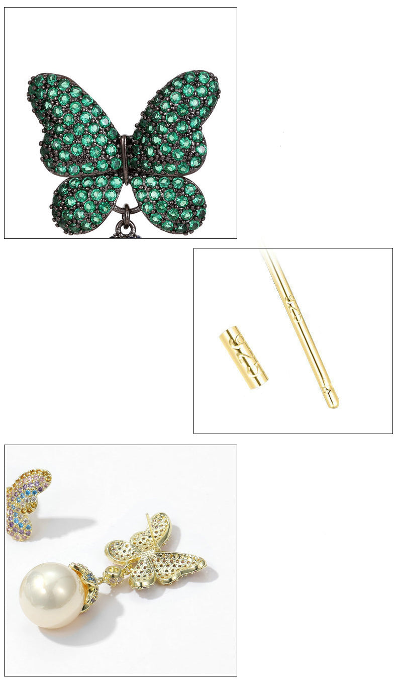 Butterfly Pearl Cubic Zirconia Earrings E7828